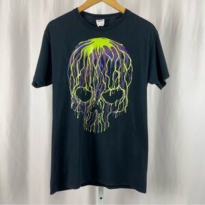 Fruit Of The Loom Medium Skull Neon Grunge Emo Skeleton Halloween Graphic Tee